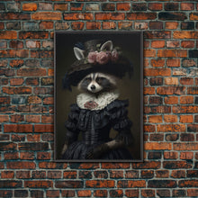 Carregar imagem no visualizador da galeria, Fancy Victorian Lady Racoon, Framed Canvas Print Or Canvas, Victorian Animal Print Oil Painting, Funny Halloween Decor