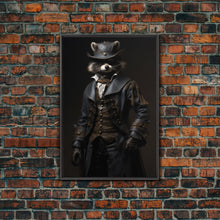 Carregar imagem no visualizador da galeria, Funny Raccoon Art, Framed Canvas Print Or Poster, Funny Halloween Art, Victorian Raccoon Oil Painting Portrait