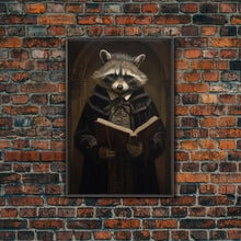 Carregar imagem no visualizador da galeria, Funny Raccoon Art, Framed Canvas Print Or Poster, Funny Halloween Art, Victorian Raccoon Oil Painting Portrait, Victorian Preacher Raccoon