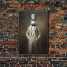 Carregar imagem no visualizador da galeria, Ghost Wearing A Top Hat, Victorian Gentleman Ghost, Framed Canvas Print, Halloween Canvas Art, Unique Spooky Decor, Gothic Dark Academia Art