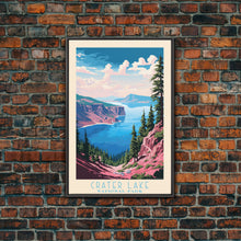 Load image into Gallery viewer, Crater Lake National Park Travel Poster Print, Canvas Print Wall Art, Oregon Travel Art, Midcentury Modern Travel Decor