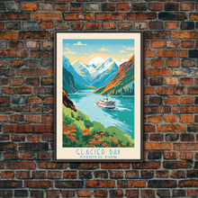 Load image into Gallery viewer, Glacier Bay National Park Travel Poster Art, Canvas Print Wall Art, Alaska Travel Art, Midcentury Modern Travel Decor, MCM Wall Art