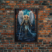 Load image into Gallery viewer, Angel, Angel Warrior, Fantasy Art, Canvas Print, Wall Hanging, Portrait Art, Stained Glass Art, Christian Wall Decor, Country Wall Art
