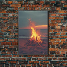 Load image into Gallery viewer, Beach Campfire Under The Stars, Photography Print, Framed Canvas Print, Beach House Decor, Coastal Decor, Beach Print, Beach Art