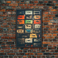 Cargar imagen en el visor de la galería, Cassette Tape Collage, Retro 80s Art, Photography, Fine Art Canvas Print, Giclee Print, Studio Decor, Music Lover Gift