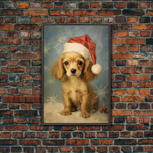 Load image into Gallery viewer, Cocker Spaniel Puppy In A Santa Hat, Framed Canvas Print, Christmas Decor, Holiday Decor, Seasonal Wall Decor, Farmhouse Christmas