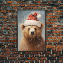 Load image into Gallery viewer, Cute Christmas Bear In A Santa Hat, Framed Canvas Print, Christmas Art, Christmas Decor, Christmas Art Print, Christmas Wall Art
