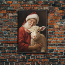 Carregar imagem no visualizador da galeria, Farmhouse Christmas Decor, Santa And A Little Sheep, Framed Canvas Print, Christmas Wall Art, Xmas Art, Christmas Art Print, Santa Decor