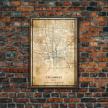 Cargar imagen en el visor de la galería, Columbus vintage map print poster or framed canvas, Ohio map print poster canvas, Columbus city map print poster canvas
