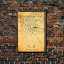 Load image into Gallery viewer, Distressed Fresno California Map, Framed Canvas Print Or Poster, California Map Print, Freso City Wall Art Map Print, Rustic Map Art