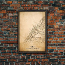 Load image into Gallery viewer, Dubai UAE map print poster or framed canvas, Dubai map print poster canvas, Dubai city map print poster canvas, Vintage Travel Art