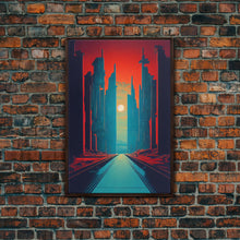 Carregar imagem no visualizador da galeria, Brutalist Art Deco Dystopian City Art, Framed Canvas Print, Ready To Hang Framed Wall Art, Living Room Wall Decor