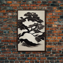 Load image into Gallery viewer, Black and White Bonsai Tree, Framed Canvas Print, Ready To Hang Framed Wall Art, Living Room Wall Hanging