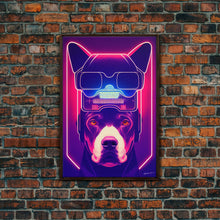 Load image into Gallery viewer, Cyberpunk Pitbull Portrait, Futuristic Dog Portrait, Framed Canvas Print, Ready To Hang Framed Wall Art, Living Room Wall Hanging