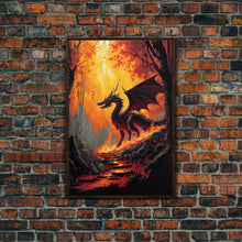 Carregar imagem no visualizador da galeria, Fiery Dragon Burning Down Forest Canvas Print - Mystical Fantasy Wall Art Home Decor Artwork