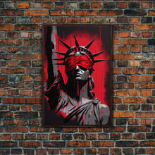 Load image into Gallery viewer, Blindfolded Statue of Liberty Graffiti art, framed canvas print, dystopian art