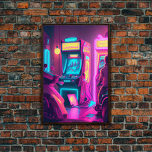 Cargar imagen en el visor de la galería, Game Room Decor, Framed Canvas Print, Synthwave Arcade, Boys Room, Gamer Gift, Gaming Wall Art, Video Game Posters, Teen Room