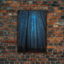 Load image into Gallery viewer, Birch Tree Forest At Night, Starry Night Sky, Framed Canvas Print, Boho Minimalist Farmhouse Decor, Primitive Art