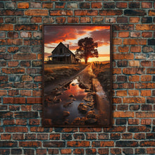 Load image into Gallery viewer, Country Lane Sunset Canvas Print, Country Roads, Dirt Road Art, Primitive Decor