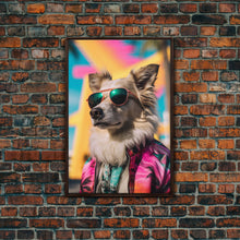 Load image into Gallery viewer, Dog With Shades, Pomeranian Wall Print, Dog Wall Art, Pink Shirt, Funny Wall Art, Framed Wall Art, Framed Canvas, Wall Print, Wall Canvas
