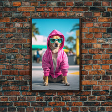 Cargar imagen en el visor de la galería, Chihuahua Wall Print, Copy of Dog Sunglasses, Pink Hoodie, Dog Wall Art, Funny Wall Art, Framed Wall Art, Framed Canvas, Wall Print