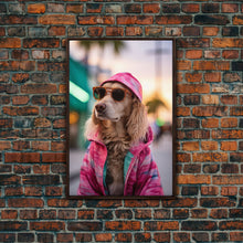 Load image into Gallery viewer, Cocker Spaniel In Sunglasses Pink Shirt Wall Print, Dog Portrait, Dog Art Print, Framed Wall Art, Framed Canvas, Wall Print, Wall Canvas