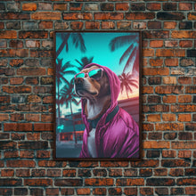 Load image into Gallery viewer, Corgi In Hot Pink Hoodie Sunglasses Wall Print, Dog Portrait, Dog Art Print, Framed Wall Art, Framed Canvas, Wall Print, Wall Canvas