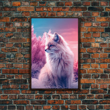 Load image into Gallery viewer, Arctic Fox Wall Print, Animal Art Print, Animal Portrait, Pink Art, Wildlife Art, Framed Wall Art, Framed Canvas, Wall Print, Wall Canvas