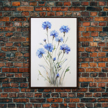 Load image into Gallery viewer, Blue Bachelor Buttons Art Print - Framed Giclee Oil Painting Print - Oil Painting Still Life Original - Large Flower Canvas Print or Poster