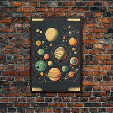 Load image into Gallery viewer, Art Deco Inspired Planetary Solar System Art, Framed Canvas Print, Cute Nursery Decor