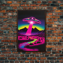 Load image into Gallery viewer, Psychedelic UFO Art, The Abduction, Retro 80s Style Scifi Art, Framed Canvas Print