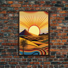 Carregar imagem no visualizador da galeria, Art Deco Style Desert Landscape Painting Canvas Print, Framed Canvas Art, Unique Arizona Pueblo Style Southwestern Art