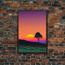 Carregar imagem no visualizador da galeria, A Lone Tree in a Texas Field At Sunset, Retro Style MCM Art, Framed Canvas Print, Trendy Wall Prints, Landscape and Sunset Outrun Art