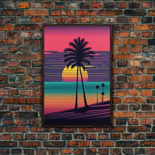 Carregar imagem no visualizador da galeria, Framed Canvas Print | Art Deco Sunset, Beaches, Pop Art, Palm trees, Retro Style, Island Vibe | Vibrant and Colorful | Retro Style