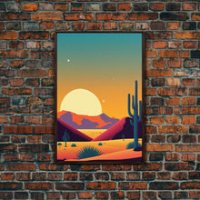 Carregar imagem no visualizador da galeria, Framed Canvas Print - Pop Art Desert Landscape at Sunset - Ready to Hang Wall Art - Retro Desert Prints - Minimalist Art