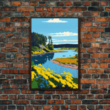 Cargar imagen en el visor de la galería, Colorful Pop Art Picture of a Stream, Framed Canvas Print, Surrealist High Contrast Cel Shaded Landscape Art