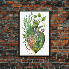 Carregar imagem no visualizador da galeria, Florapunk Heart, Anatomical Heart Painting Canvas Print, Watercolor Heart, Human Heart, Pond Heart, Marsh Painting, Waterlily, Lily pads