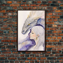 Load image into Gallery viewer, Dragon Painting Canvas Print, Dragon Art, Fantasy Art, Fantasy Painting Wall Art, Girl and Her Dragon, Dragon Girl
