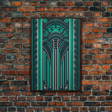 Load image into Gallery viewer, Art Deco Pattern Wall art, Framed Canvas Print, Art Deco, Green colors art, Patterns art, Office wall art, Wonderful art, Stained glass art