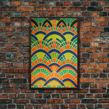 Load image into Gallery viewer, Art Deco Pattern Wall art, Framed Canvas Print, Art Deco, Wall art, Patterns art, Green colors art, Living room art, Colorful painting