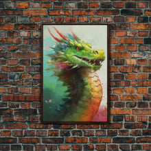 Load image into Gallery viewer, Framed Dragon Print, Watercolor Painting Of A Beautiful Dragon, Canvas Print, Canvas Art, Fantasy Decor