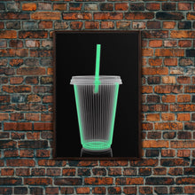 Load image into Gallery viewer, Disposable Plastic Cup Wall Art, Green Cup, Kitchen Wall Art, Minimalist Print, Wall Decor, Canvas Print, Wall Art, Framed Canvas