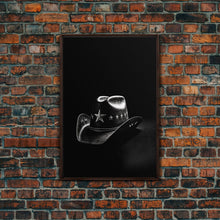 Load image into Gallery viewer, Cowboy Hat Print, Western Wall Art, Black And White, Texas Art, Minimalist Art, Wall Decor, Canvas Art, Wall Art, Framed Canvas Wall Decor