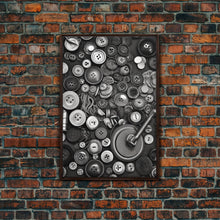 Load image into Gallery viewer, Buttons Wall Decor, Sewing Room, Craft Room, Black And White, Minimalist Print, Wall Decor, Canvas Print, Wall Art, Framed Canvas