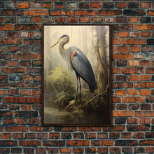 Load image into Gallery viewer, Bird Wall Art, Heron Art Print, Heron In Pond, Nature Wall Decor, Modern Print, Wall Decor, Canvas Print, Wall Art, Framed Canvas