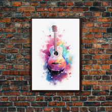 Carregar imagem no visualizador da galeria, Acoustic Guitar Graffiti Art, Framed Canvas Print, Guitar Poster, Guitar Wall Art, Guitar Light, Gifts For Him, Watercolor Art, Music Art