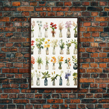 Load image into Gallery viewer, Cute Kawaii Floral Print, Flowers In Vases, Framed Wall Art, Canvas Print, Botanical Wall Decor, Dried Flower Large Art, Abstract Flower Art