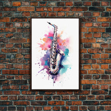 Load image into Gallery viewer, Bassett Clarinet Wall Art, Musician Gift, Framed Canvas Print, Clarinet Print, Musical Instrument Art, Gift For Musician, Graffiti Music Art