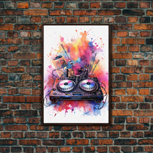 Carregar imagem no visualizador da galeria, Two Turn Tables, DJ Art, Disc Jockey Decor, Music Studio Decor, Framed Canvas Print