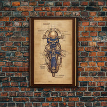Load image into Gallery viewer, Da Vinci style steampunk motorcycle diagram, canvas print, man cave wall art, motorcycle art